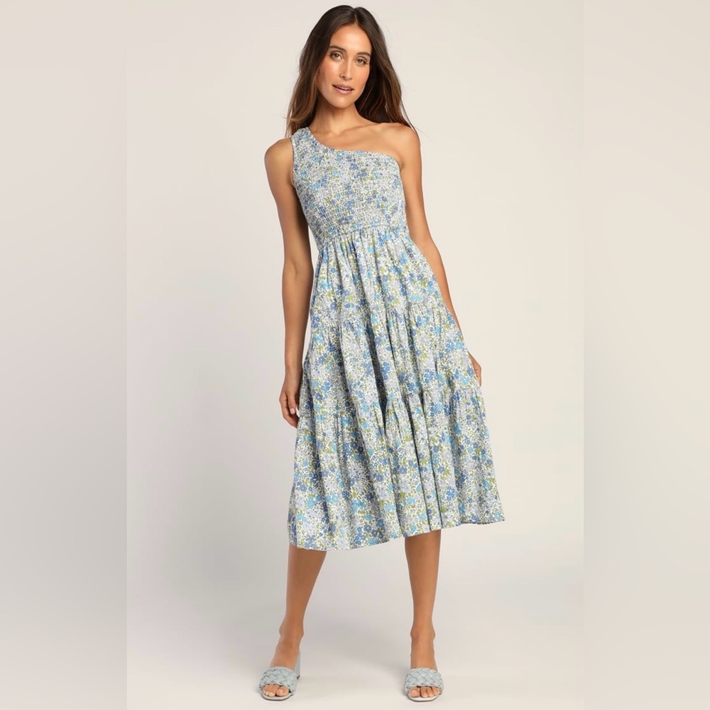 Lulu's Blue and Green One-Shoulder Sundress